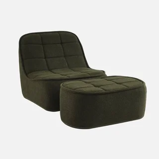 Fauteuil chauffeuse bouclette texturée Boni avec repose-pieds assorti