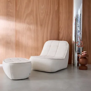 Fauteuil chauffeuse bouclette Boni avec repose-pieds - confort cosy