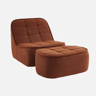 Fauteuil chauffeuse Boni bouclette texturée avec repose-pieds assorti