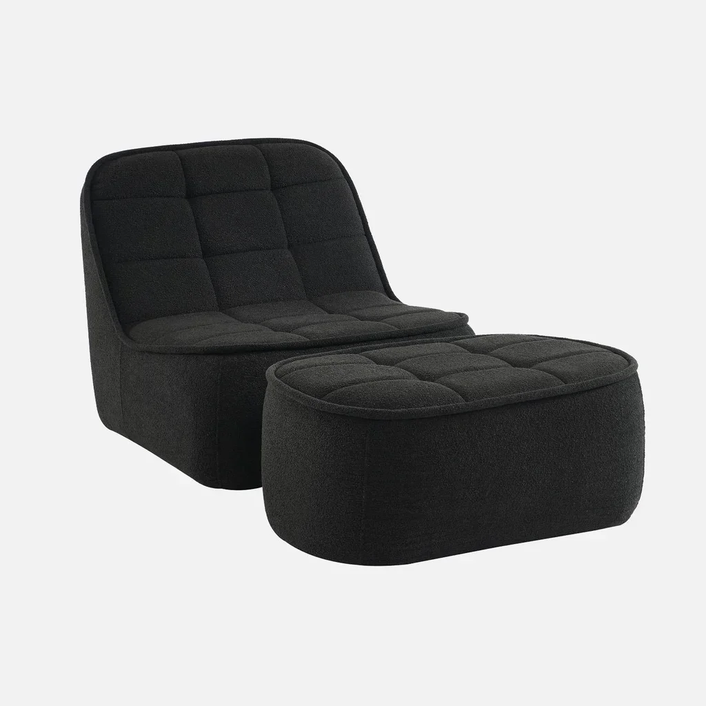 Fauteuil chauffeuse Boni bouclette texturée avec repose-pieds assorti
