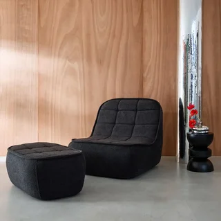 Fauteuil chauffeuse Boni bouclette texturée avec repose-pieds assorti