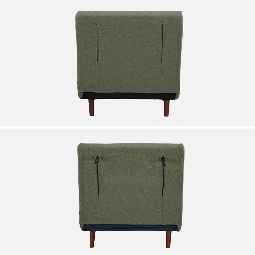 Fauteuil chauffeuse convertible tissu beige piétement bois 1 place