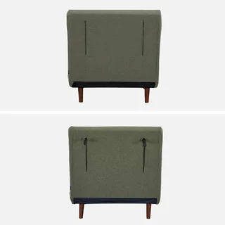 Fauteuil chauffeuse convertible tissu beige piétement bois 1 place