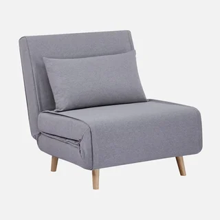 Fauteuil chauffeuse convertible tissu beige piétement bois 1 place