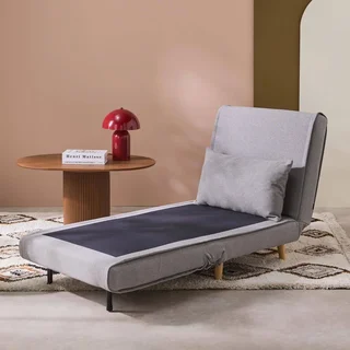 Fauteuil chauffeuse convertible tissu beige piétement bois 1 place