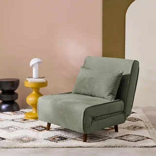Fauteuil chauffeuse convertible tissu beige piétement bois 1 place