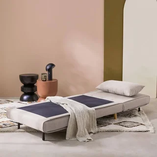 Fauteuil chauffeuse convertible tissu beige pieds bois 1 place