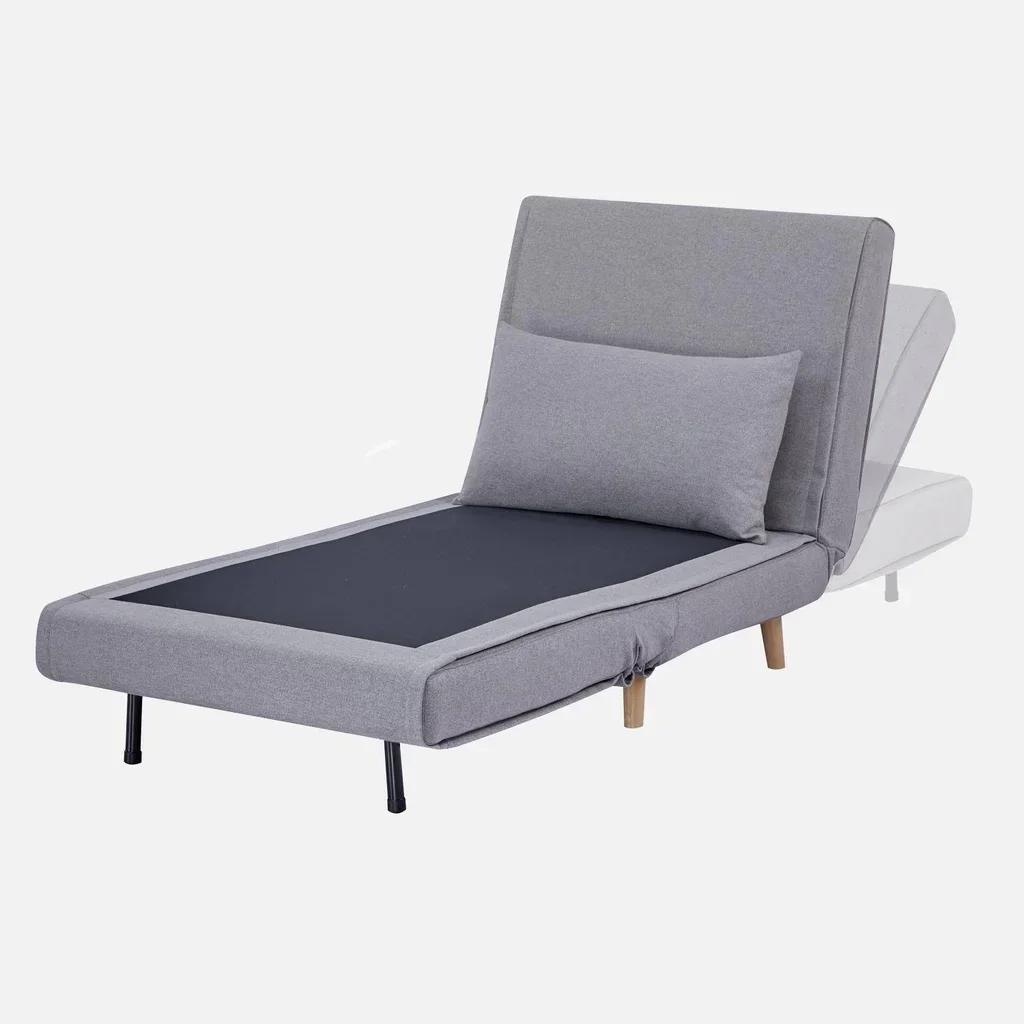 Fauteuil chauffeuse convertible tissu beige piétement bois 1 place