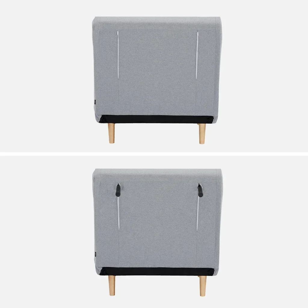 Fauteuil chauffeuse convertible tissu beige piétement bois 1 place