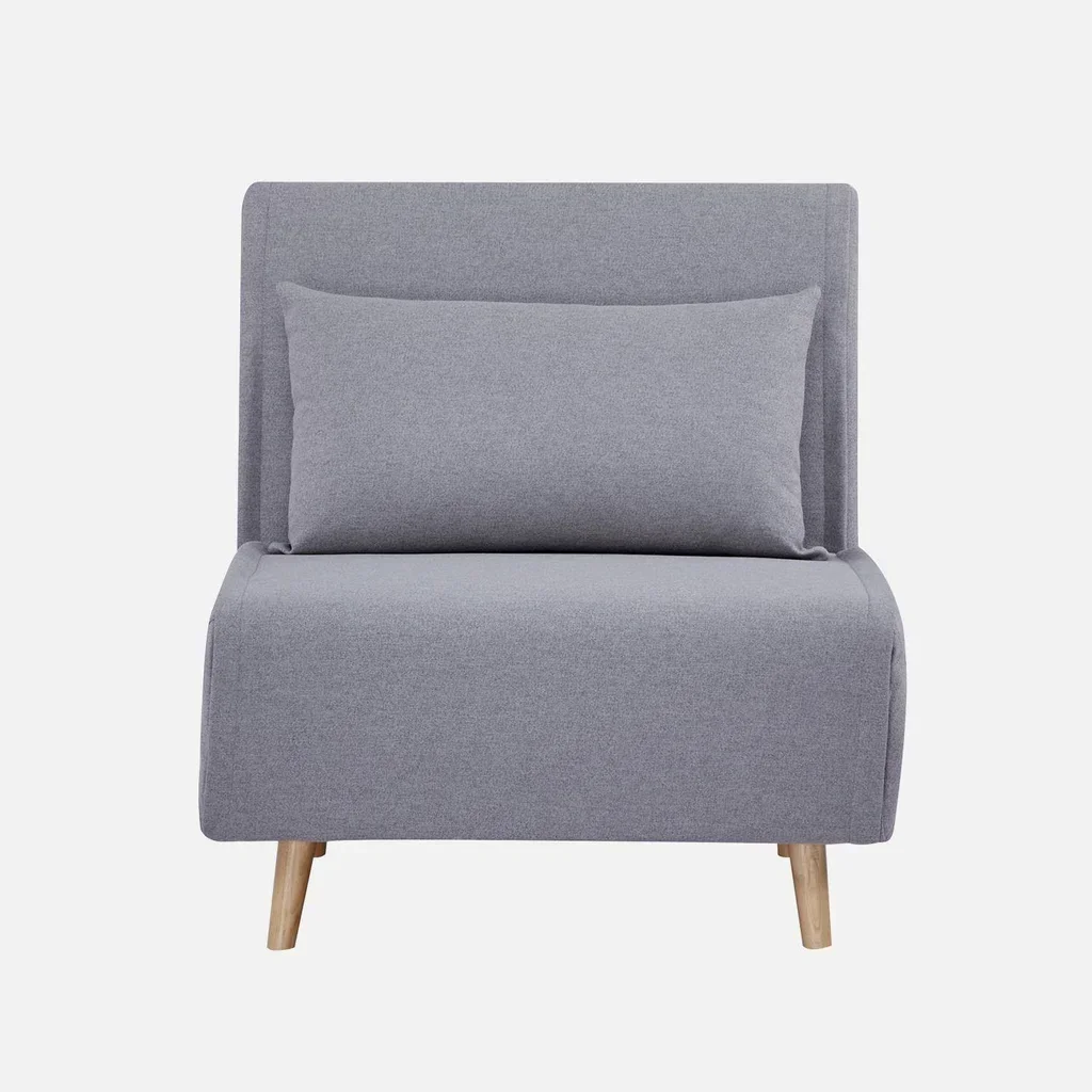 Fauteuil chauffeuse convertible tissu beige piétement bois 1 place