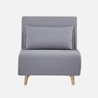 Fauteuil chauffeuse convertible tissu beige piétement bois 1 place