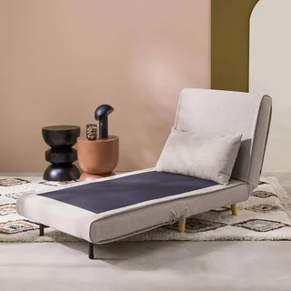 Fauteuil chauffeuse convertible tissu beige pieds bois 1 place