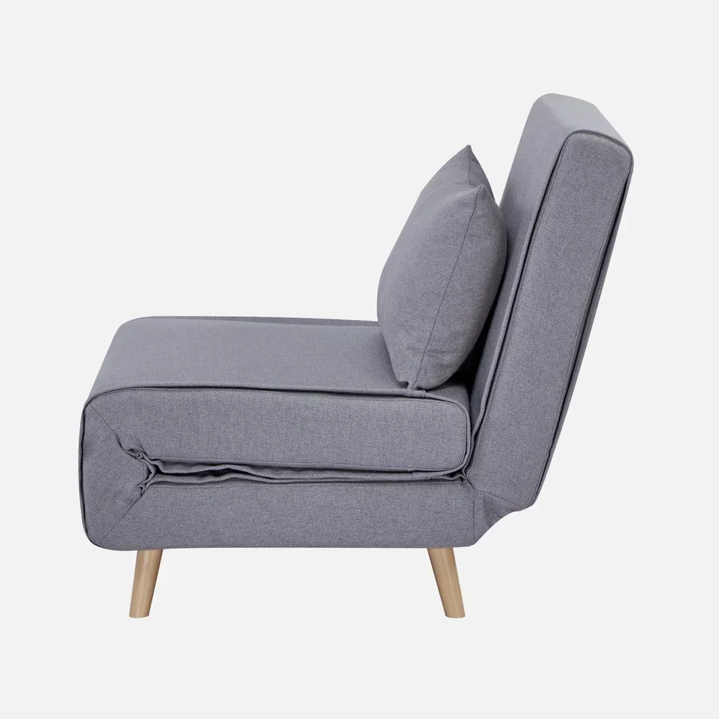 Fauteuil chauffeuse convertible tissu beige piétement bois 1 place