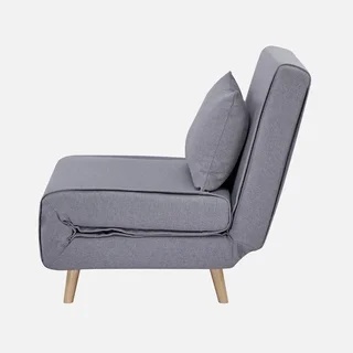 Fauteuil chauffeuse convertible tissu beige piétement bois 1 place