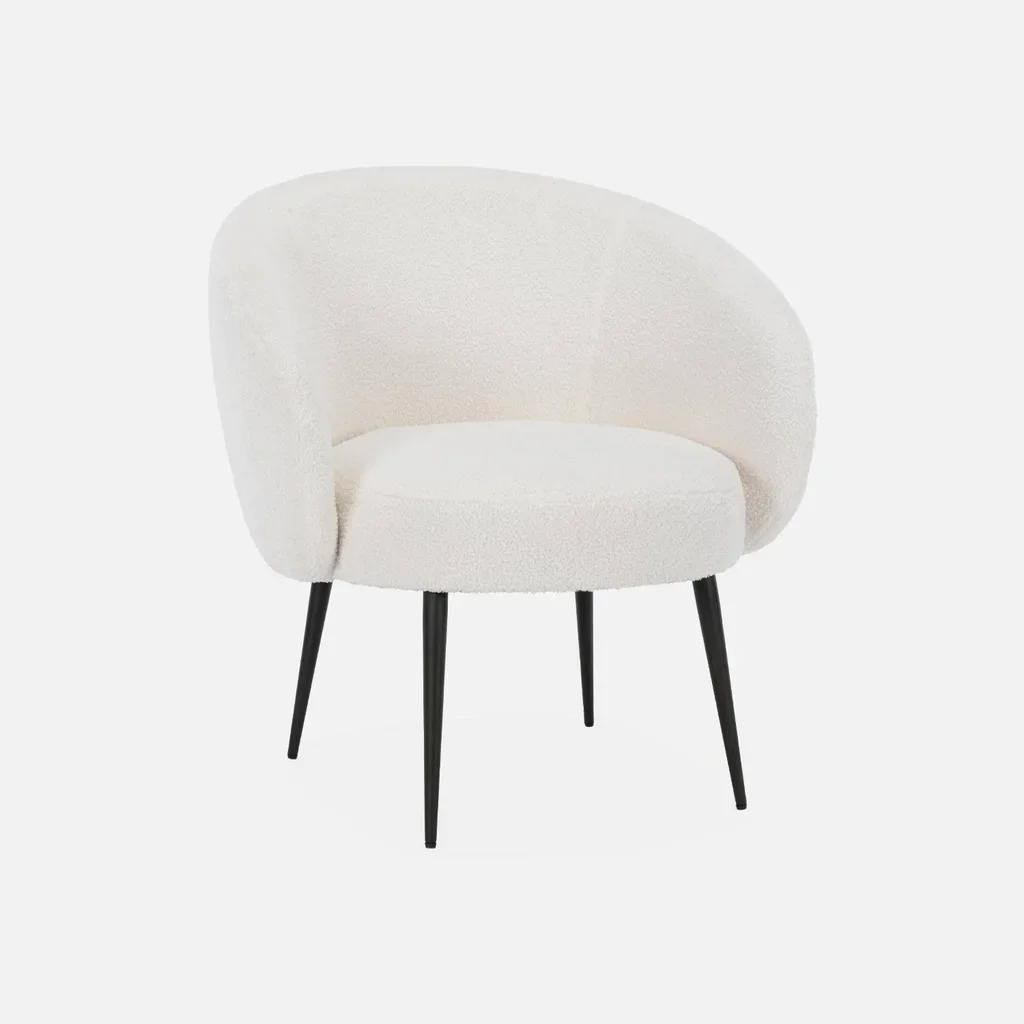 Hima Armchair Boucle Cream Curly Wool Design Black Metal Legs Minimalist Comfort