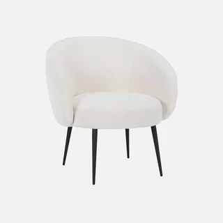 Hima Armchair Boucle Cream Curly Wool Design Black Metal Legs Minimalist Comfort