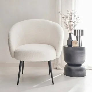 Hima Armchair Boucle Cream Curly Wool Design Black Metal Legs Minimalist Comfort
