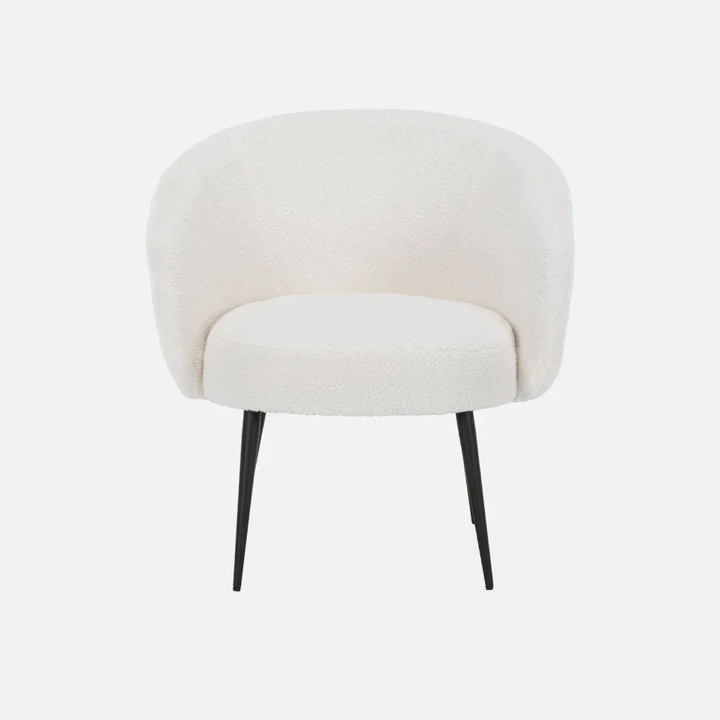 Hima Armchair Boucle Cream Curly Wool Design Black Metal Legs Minimalist Comfort