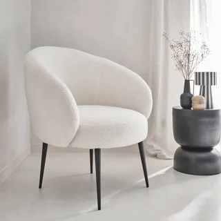 Hima Armchair Boucle Cream Curly Wool Design Black Metal Legs Minimalist Comfort