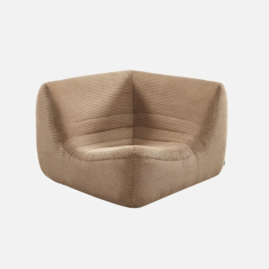 Fauteuil d'angle velours côtelé une place Sokol modulable salon cosy