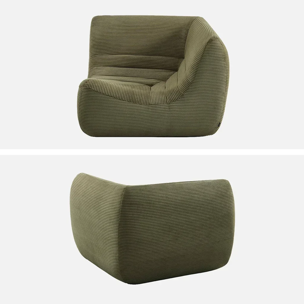 Fauteuil d'angle velours côtelé une place Sokol modulable confort