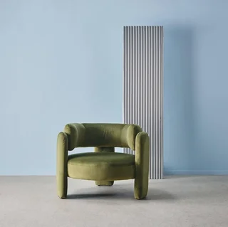 Fauteuil design 3 pieds velours beige Mellow