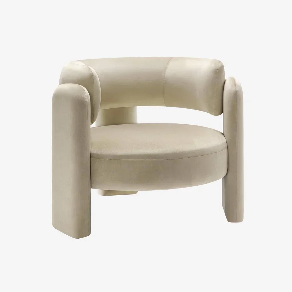 Fauteuil design 3 pieds velours beige Mellow - assise confortable salon chambre