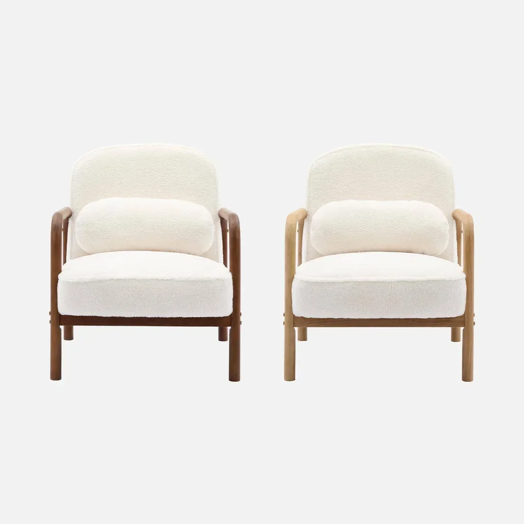 Fauteuil scandinave Amélie bois hévéa noyer et fausse fourrure