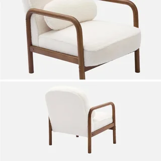 Fauteuil scandinave Amélie bois hévéa noyer et fausse fourrure