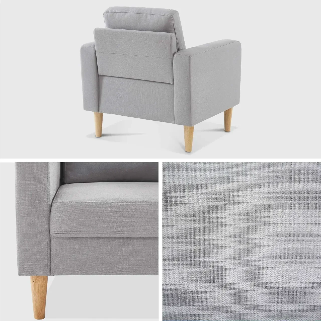 Fauteuil design nordique Bjorn hévéa et tissu confort capitonné