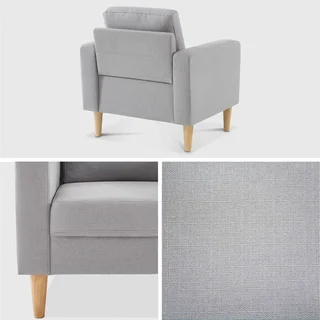Fauteuil design nordique Bjorn hévéa et tissu confort capitonné