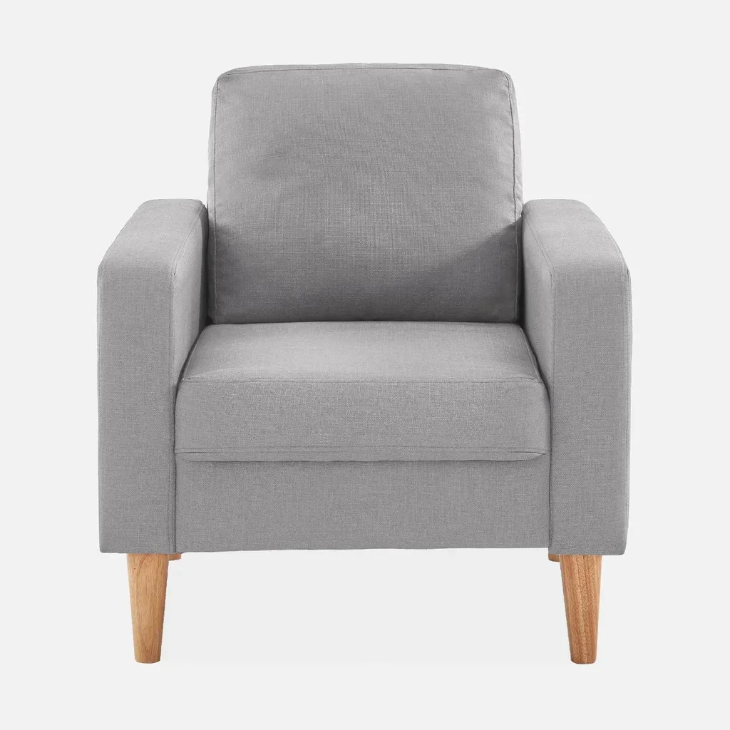 Fauteuil design nordique Bjorn hévéa et tissu confort capitonné