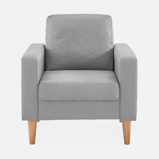 Fauteuil design nordique Bjorn hévéa et tissu confort capitonné