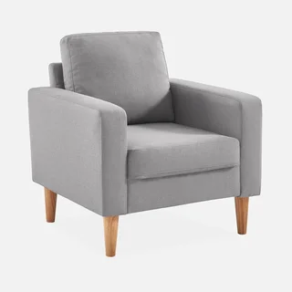 Fauteuil design nordique Bjorn hévéa et tissu confort capitonné