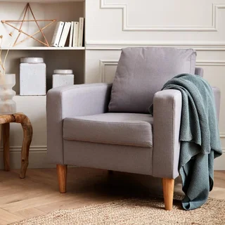 Fauteuil design nordique Bjorn hévéa et tissu confort capitonné