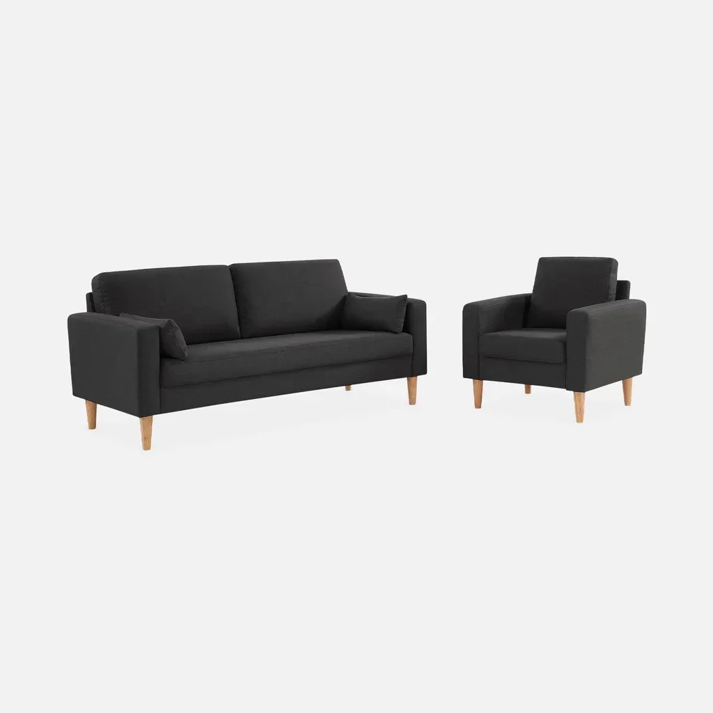 Fauteuil design nordique hévéa et tissu Bjorn - Collection scandinave bois massif