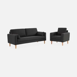 Fauteuil design nordique hévéa et tissu Bjorn - Collection scandinave bois massif