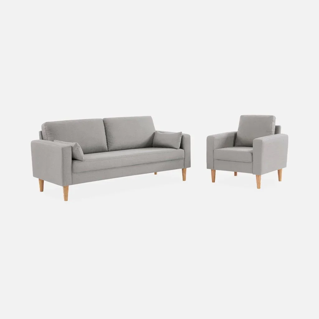 Fauteuil design nordique Bjorn hévéa et tissu confort capitonné