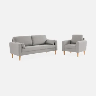 Fauteuil design nordique Bjorn hévéa et tissu confort capitonné