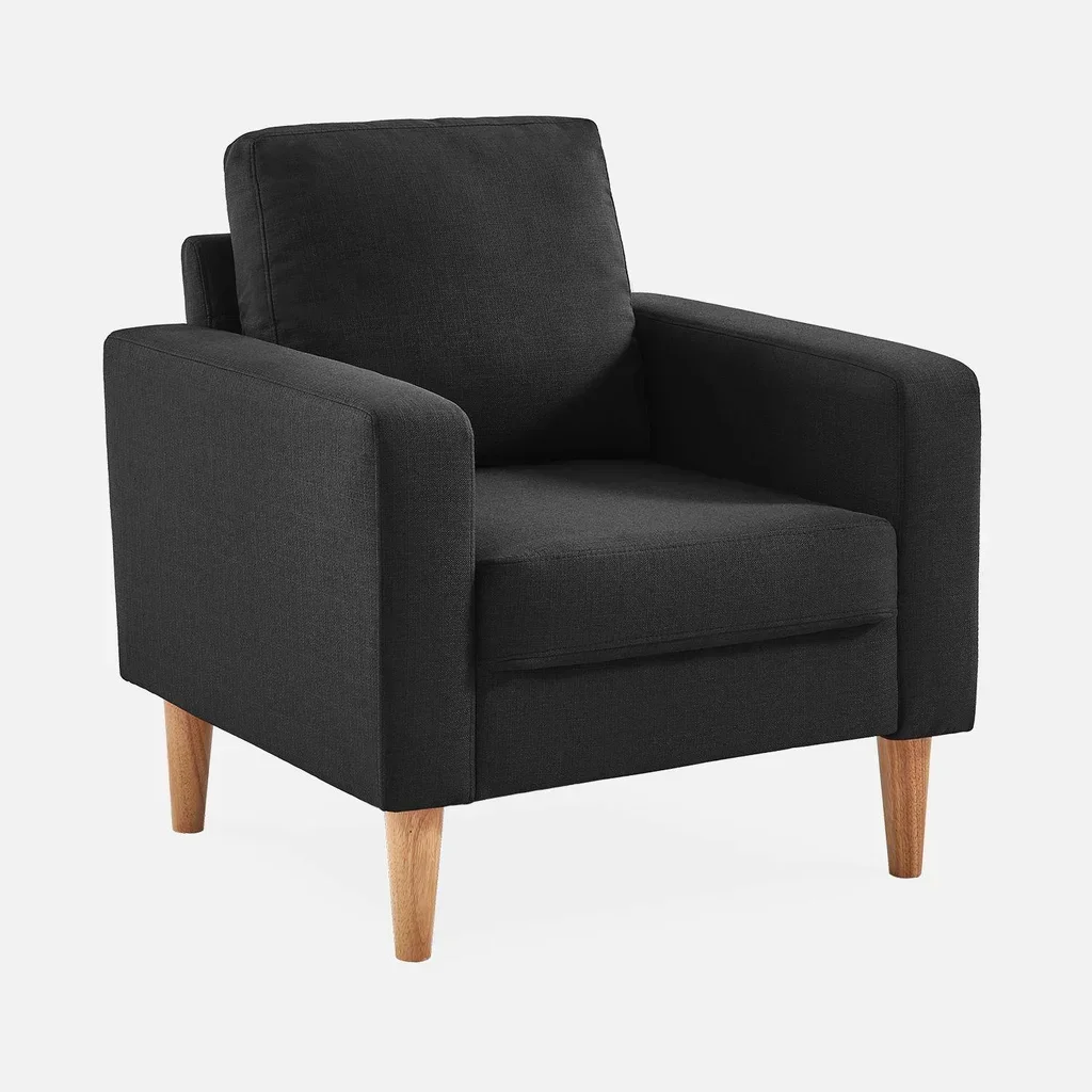 Fauteuil design nordique hévéa et tissu Bjorn - Collection scandinave bois massif