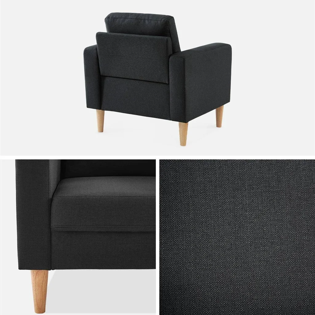 Fauteuil design nordique hévéa et tissu Bjorn - Collection scandinave bois massif