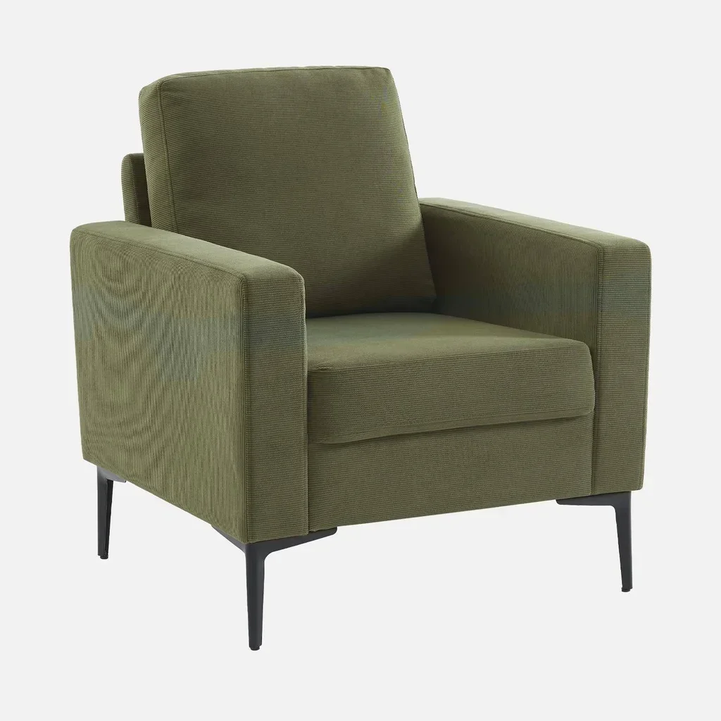 Poltrona Design Velluto a Coste Gambe Metallo Nero Soggiorno Comfort