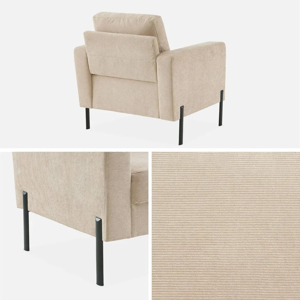 Poltrona Bjorn velluto a coste grigio piedi metallo design contemporaneo soggiorno