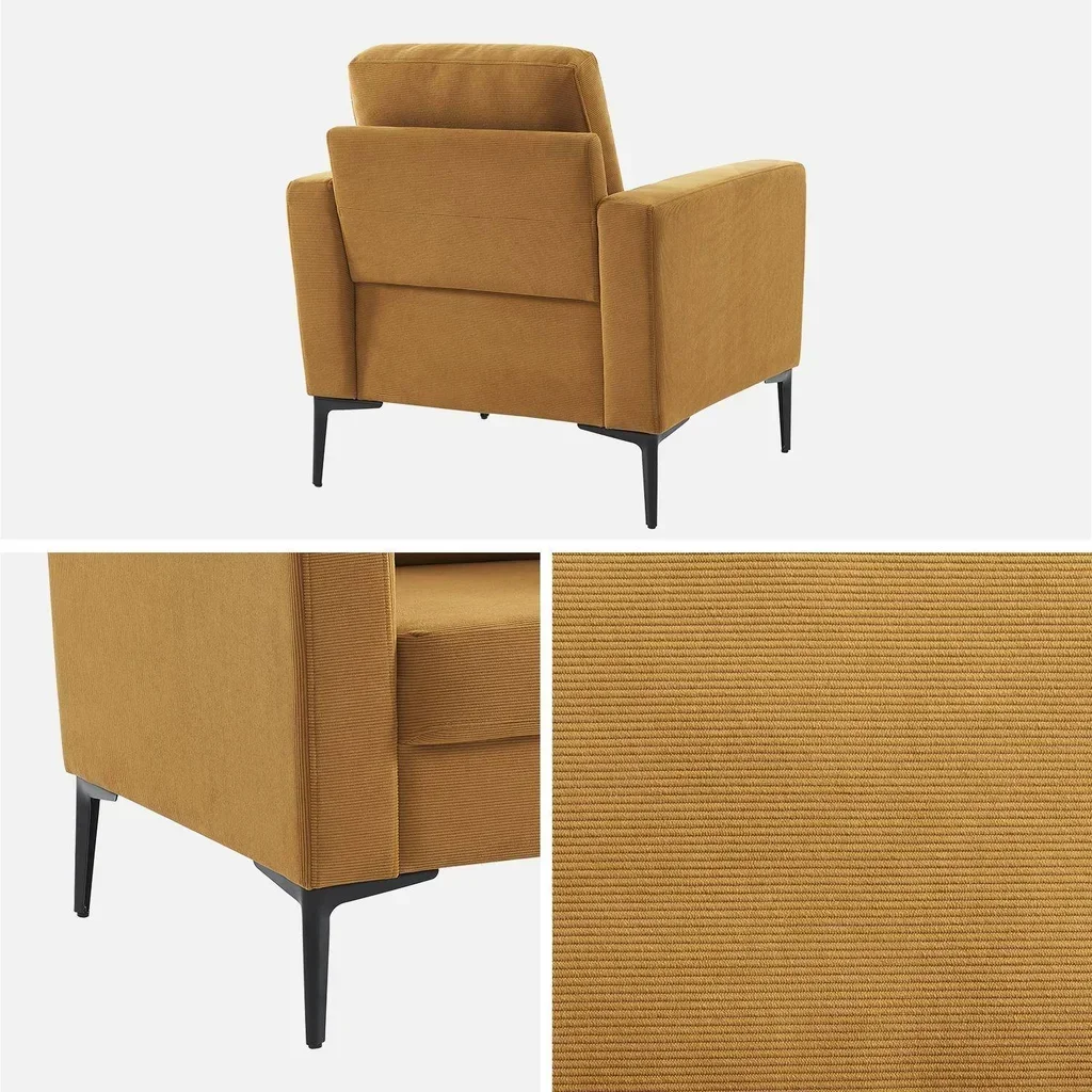 Poltrona moderna in velluto a coste con gambe in metallo nero - Comfort soggiorno design