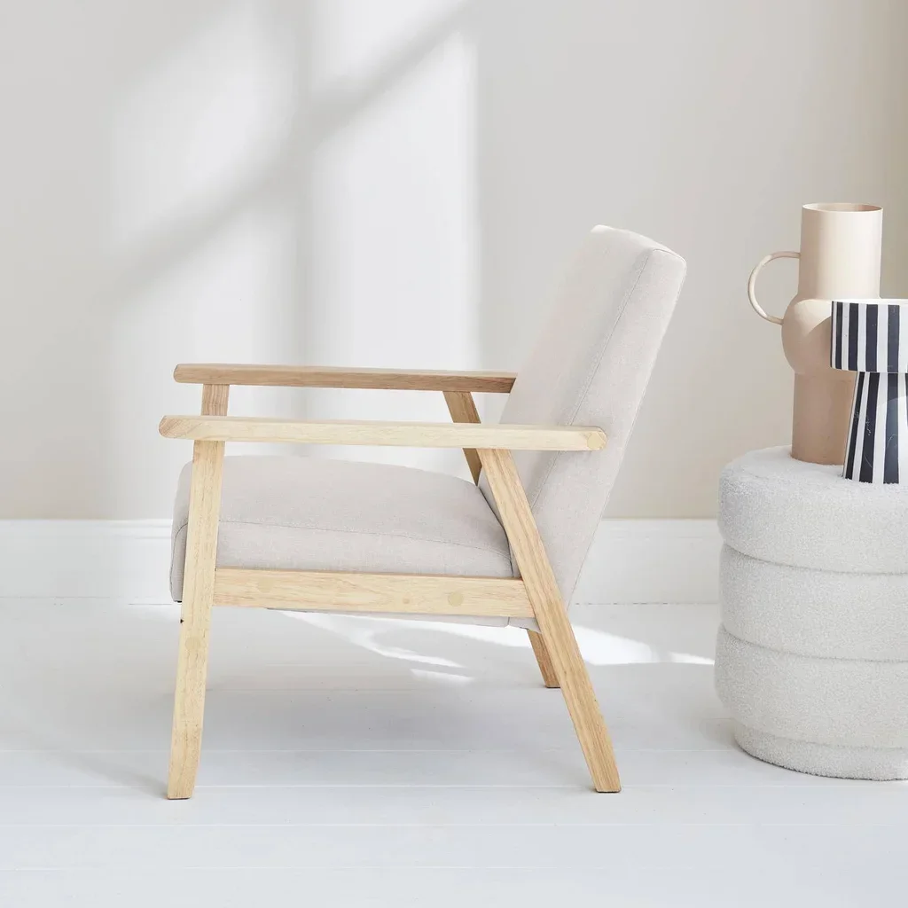 Fauteuil scandinave vintage bleu émeraude pieds compas bois clair