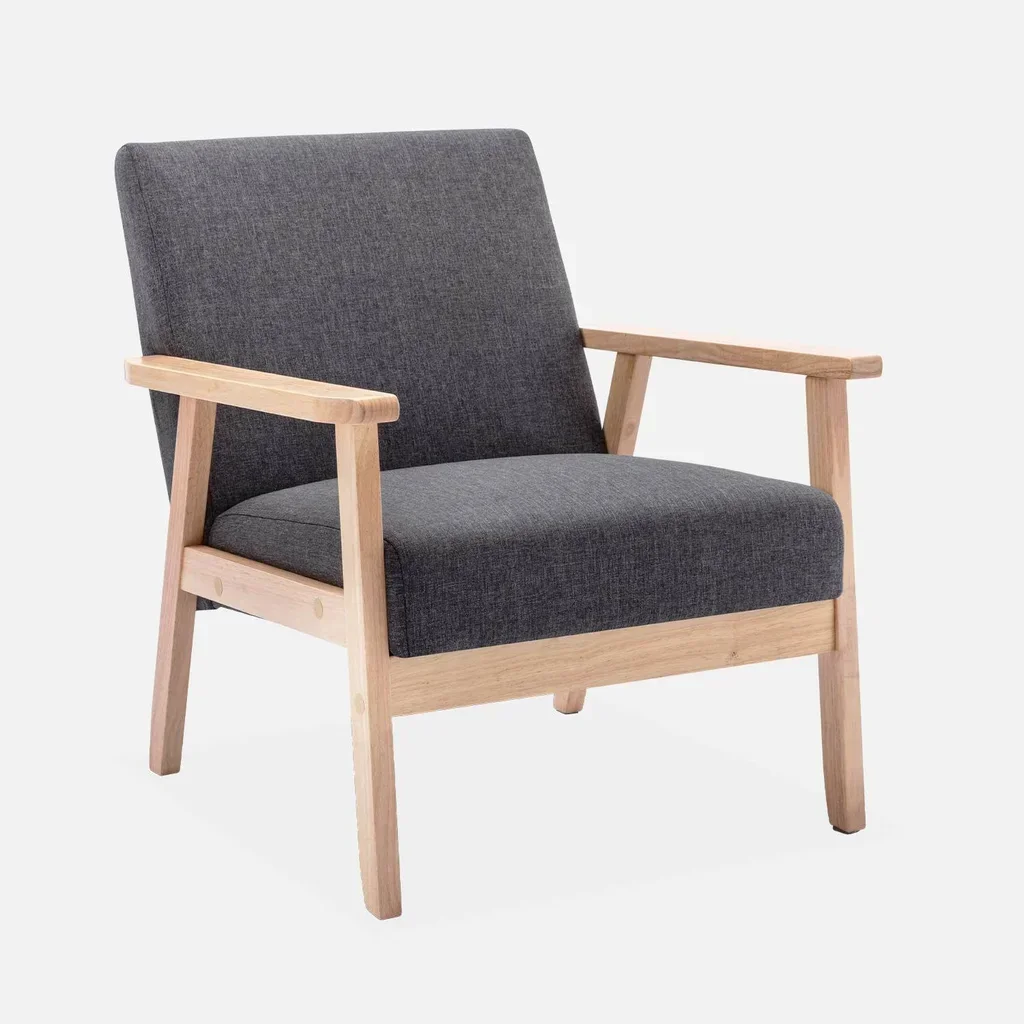 Fauteuil scandinave vintage bleu émeraude bois clair confort