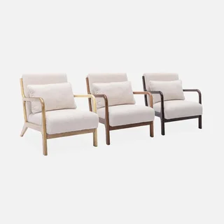 Fauteuil scandinave bois hévéa assise bouclette crème Lorens