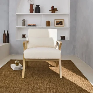 Fauteuil scandinave bois hévéa bouclette crème - Antoine