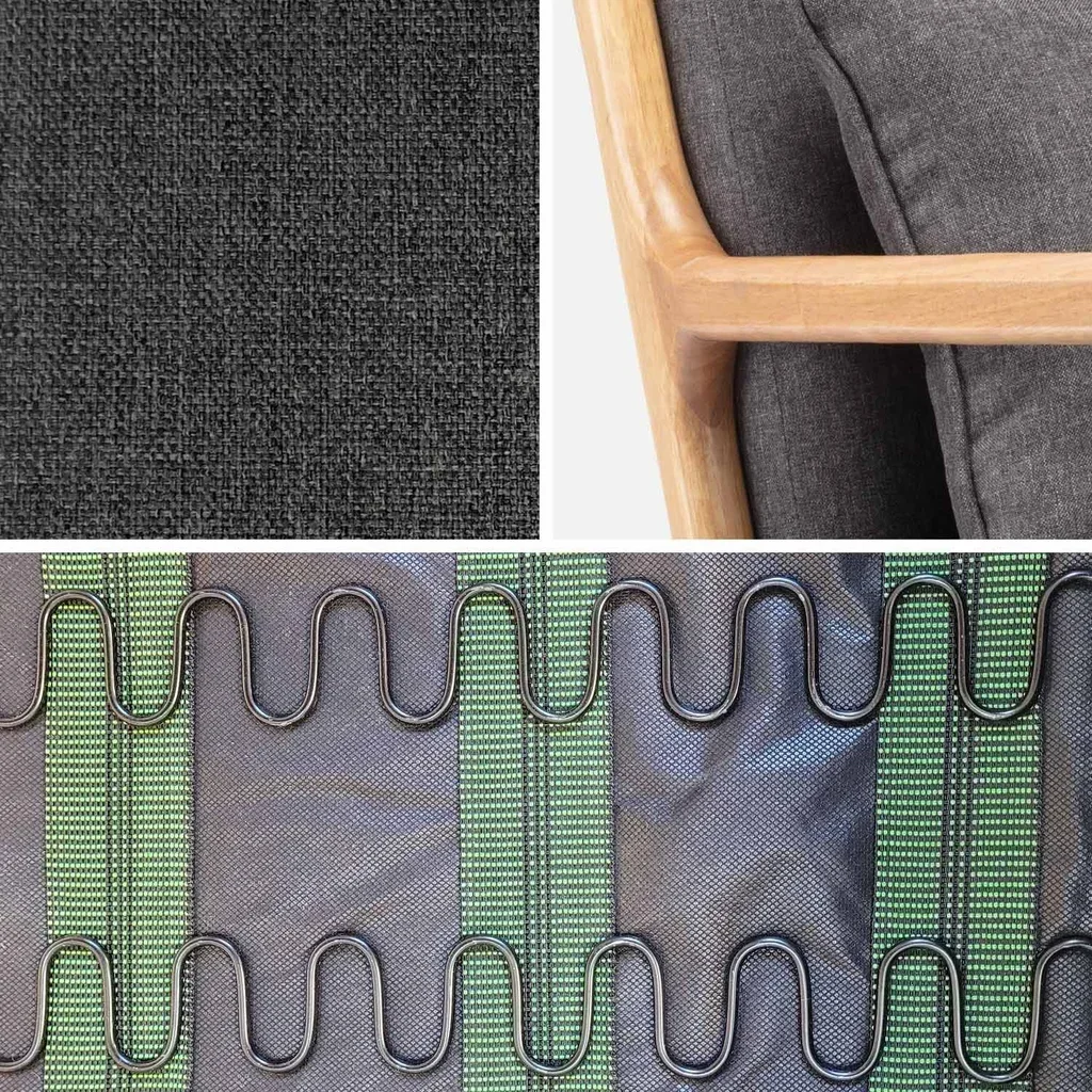 Fauteuil design scandinave bois hévéa massif tissu rembourré Lorens