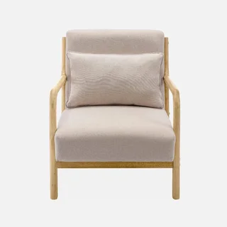Fauteuil scandinave bois hévéa massif tissu rembourré Lorens confort
